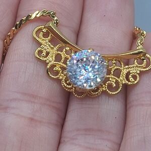 Vintage Rhinestone‎ Necklace Signed Lindenwold Gold Tone 16"